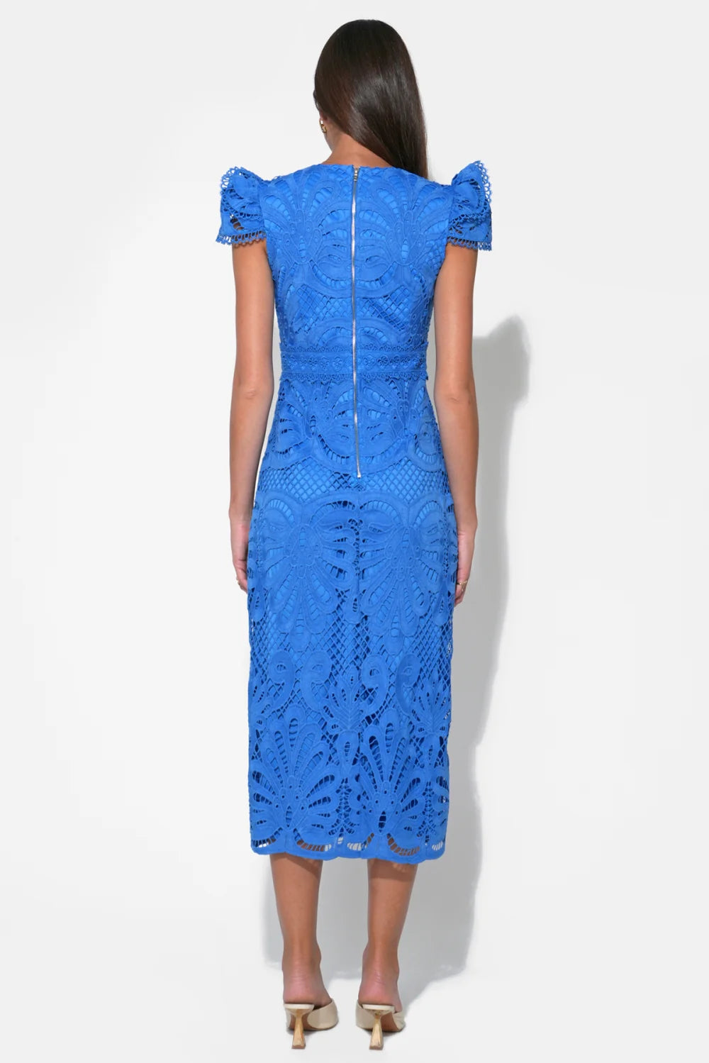 Adelyn Rae Daisy Cap Sleeve Scallop Lace Midi Dress