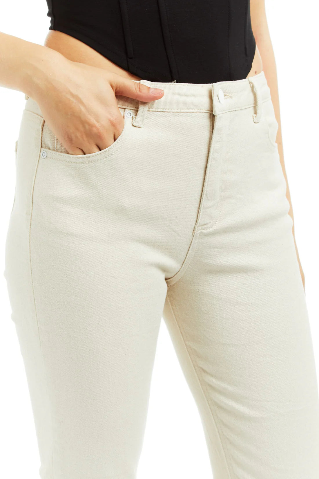 Tractr High Rise Crop Flare Stretch Shimmer Cream