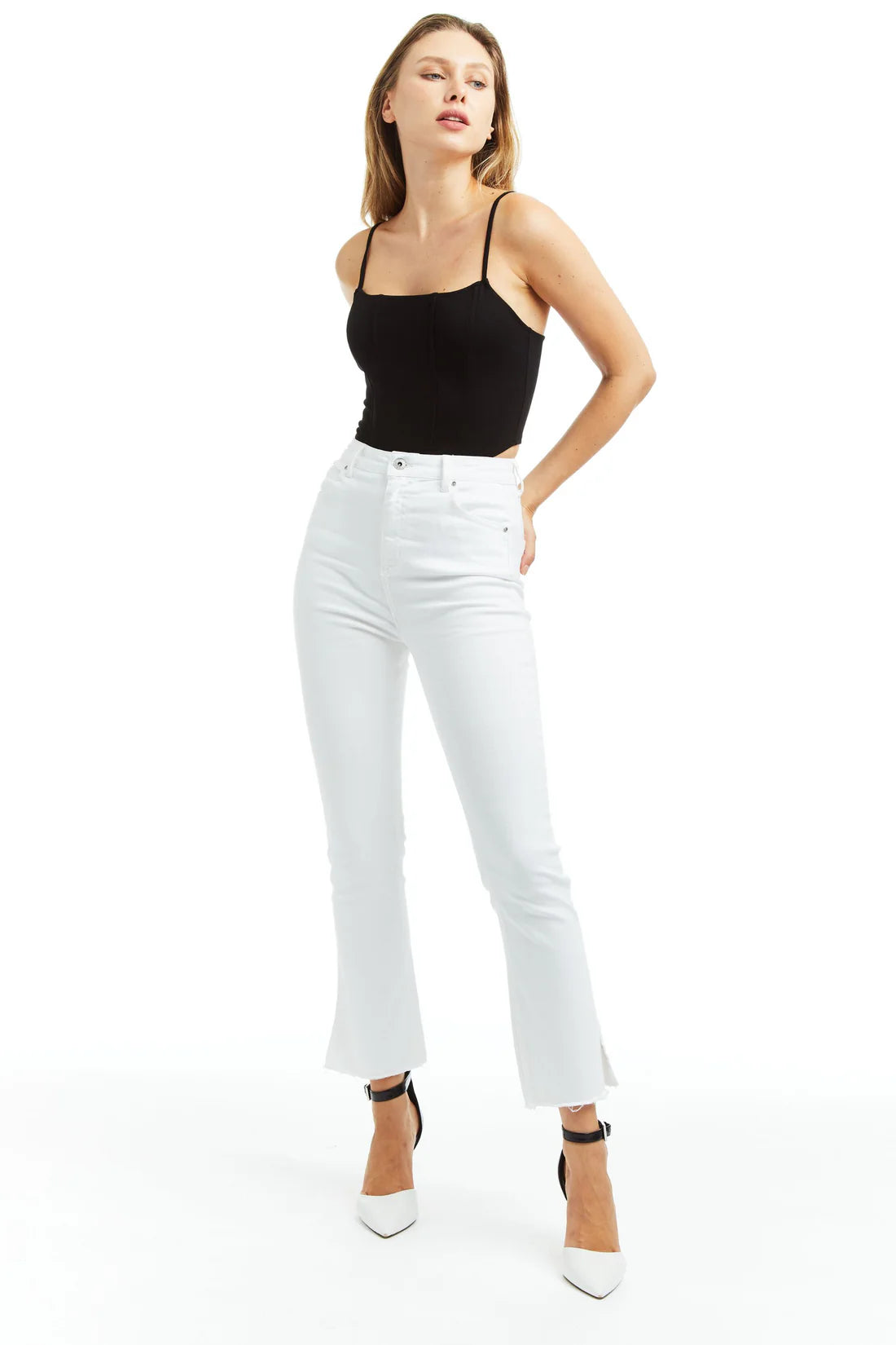 Tractr High Rise Crop Flare w/ Raw Hem