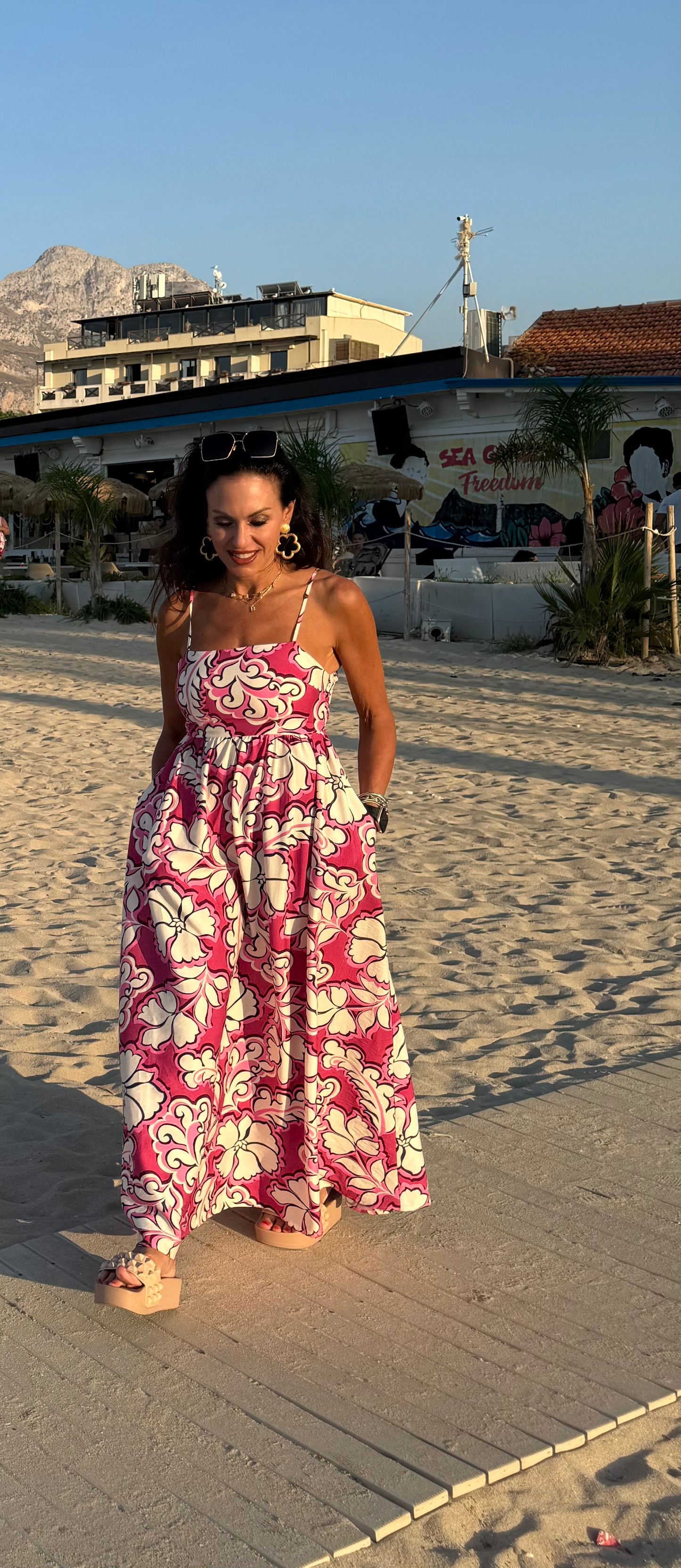 Meet me in Santorini Rosy Bloom Maxi Dress