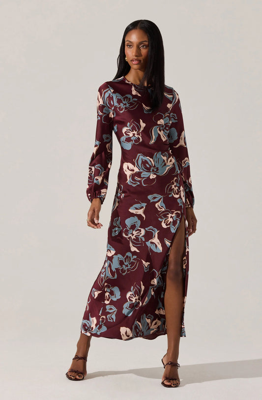 ASTR Elyse Satin Floral Midi Dress