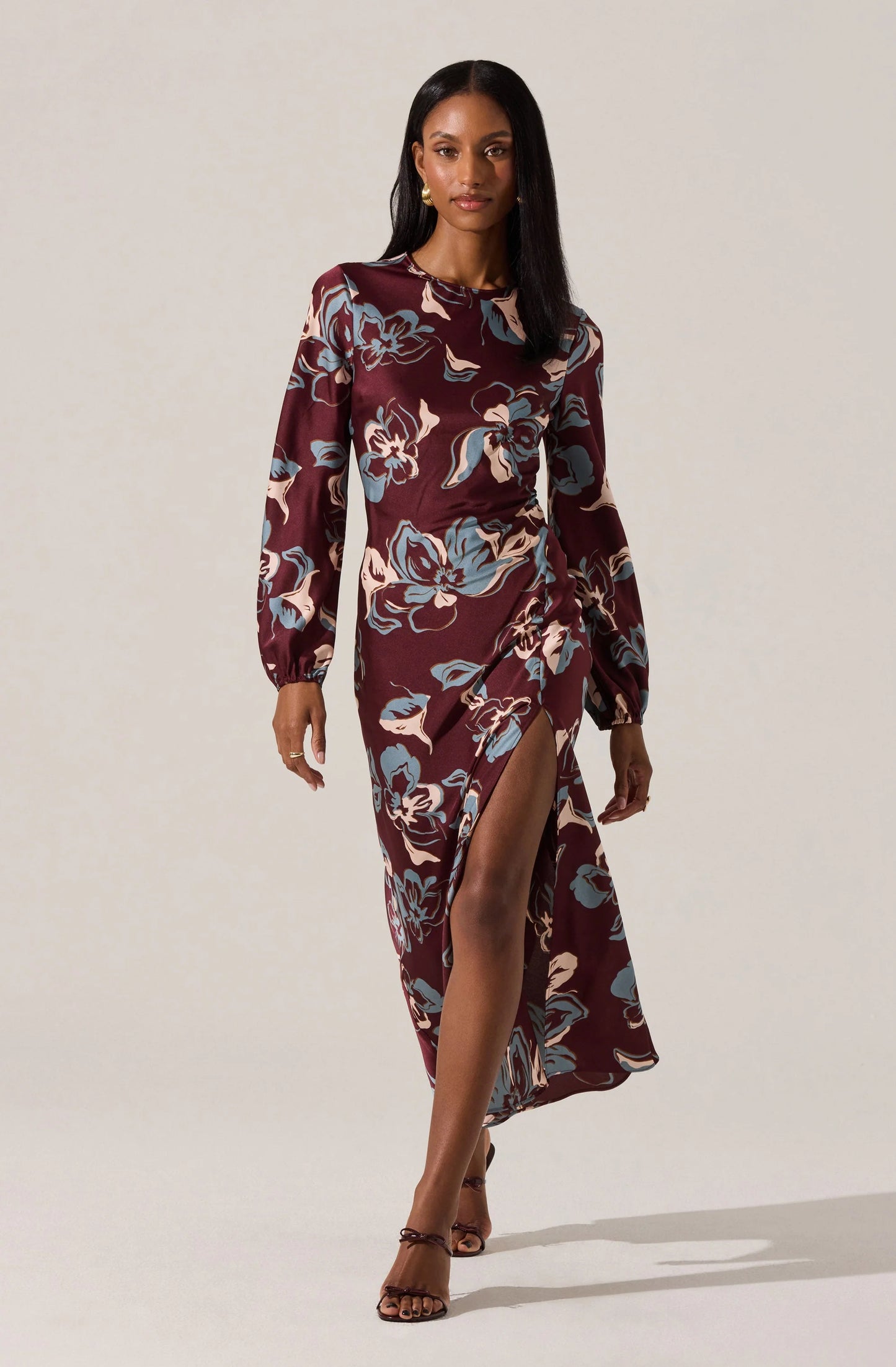 ASTR Elyse Satin Floral Midi Dress