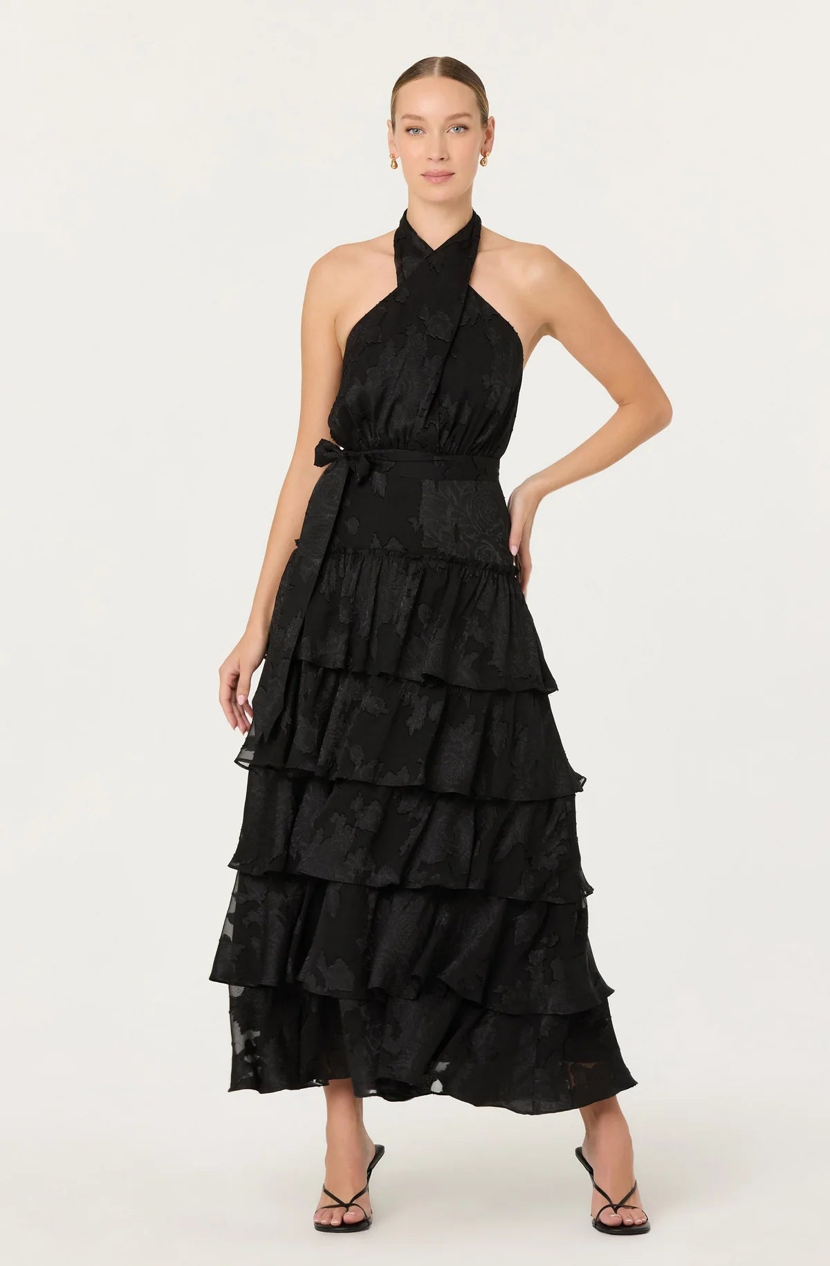 ASTR Adamaris Tiered Halter Maxi Dress Black