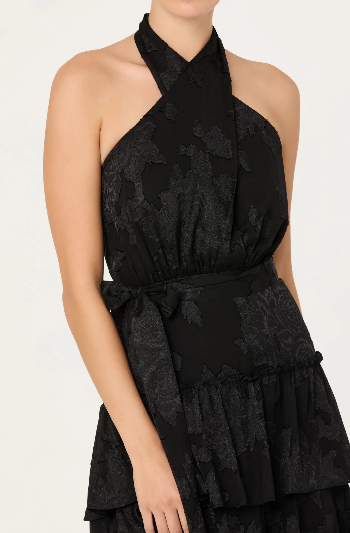 ASTR Adamaris Tiered Halter Maxi Dress Black