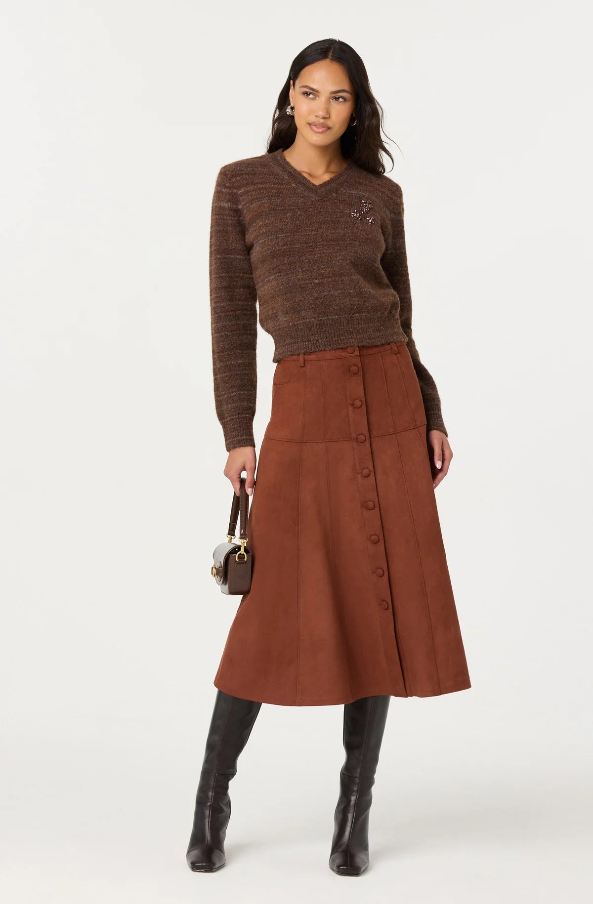 ASTR Zoya Faux Suede Midi Skirt Brown