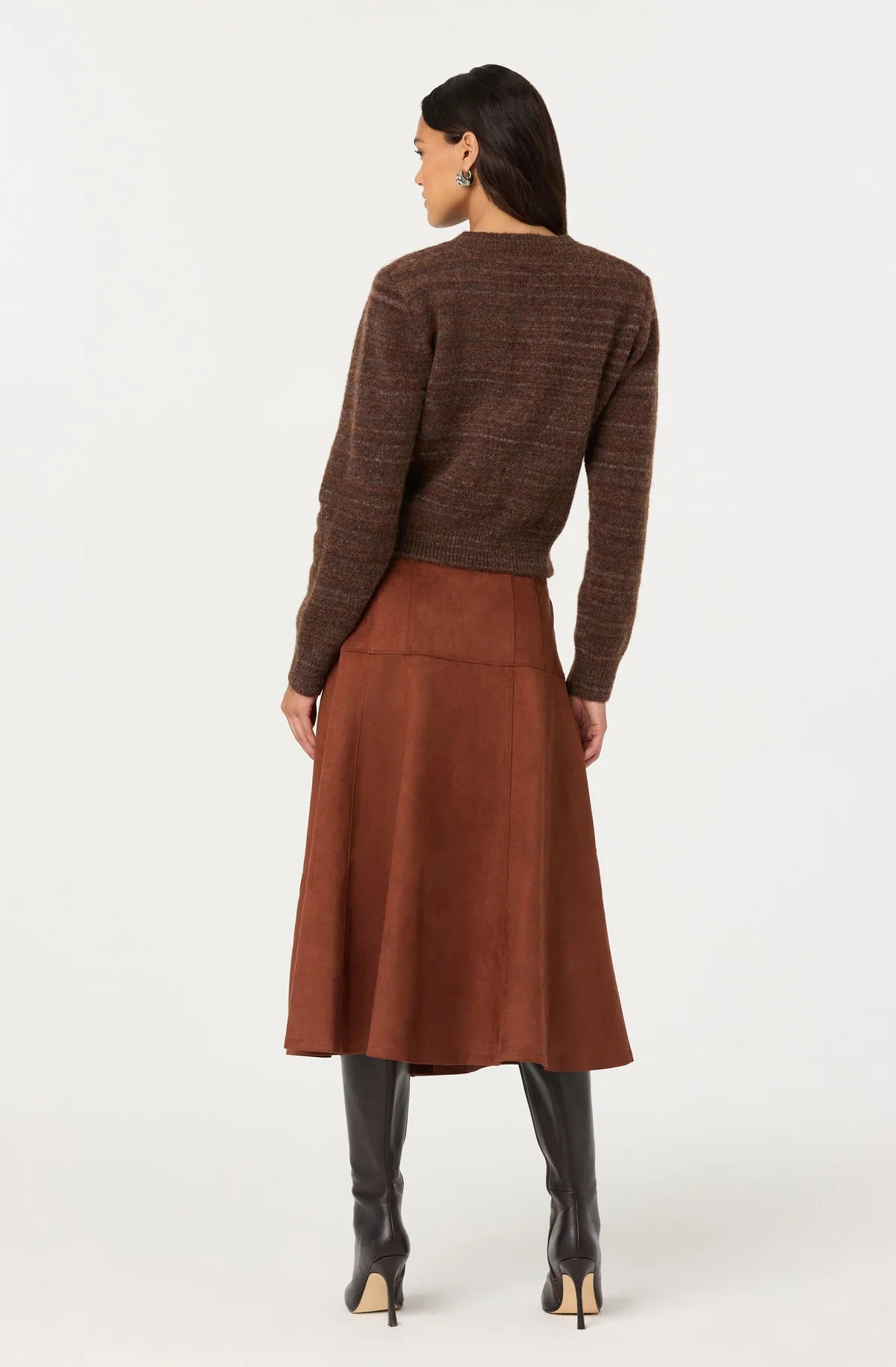 ASTR Zoya Faux Suede Midi Skirt Brown
