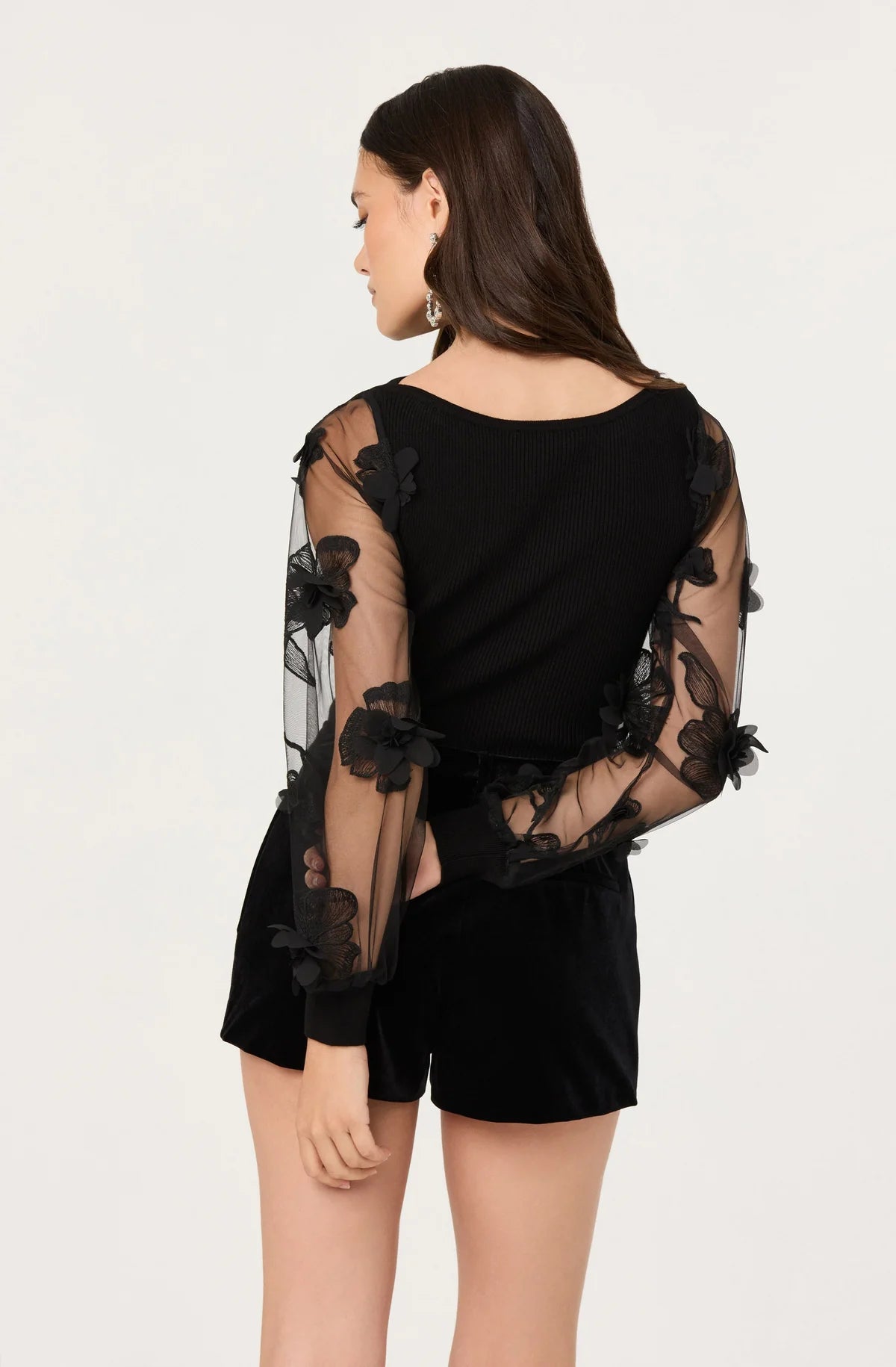 ASTR Meagan Floral Applique Sweater Black