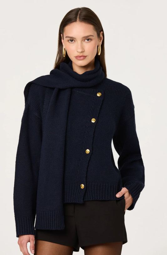 ASTR Jackeline Asymmetric Scarf Cardigan Navy