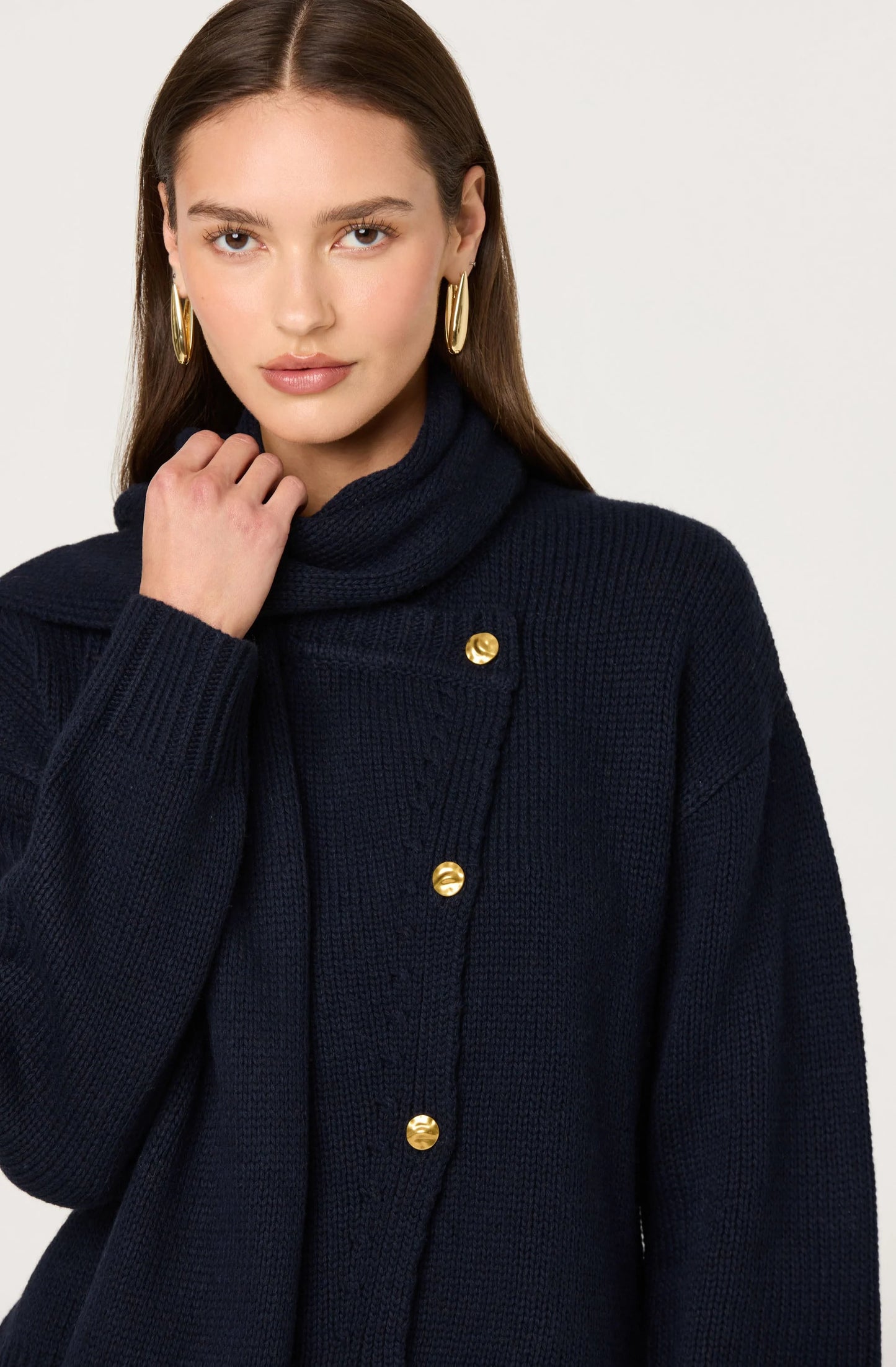 ASTR Jackeline Asymmetric Scarf Cardigan Navy