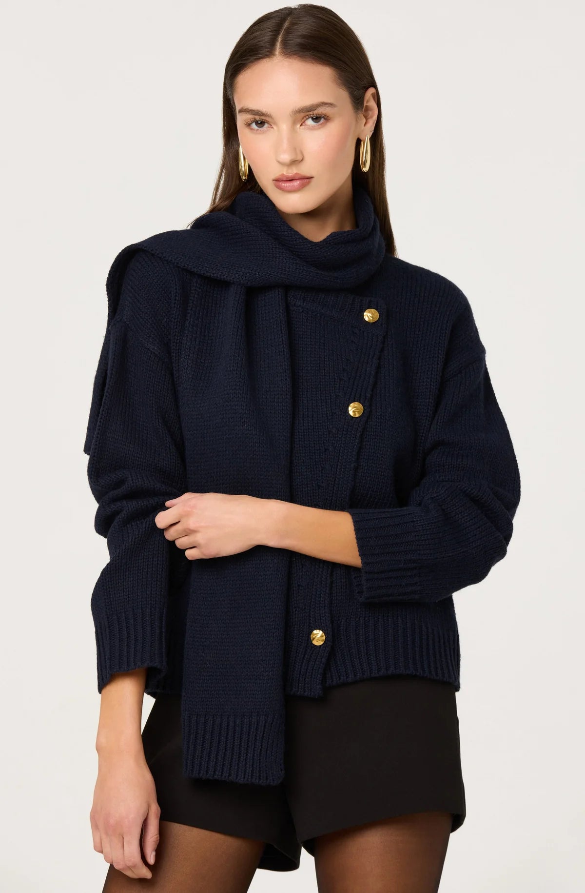 ASTR Jackeline Asymmetric Scarf Cardigan Navy