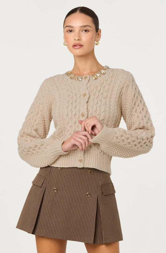ASTR Cathryn Cable Knit Embellished Cardigan