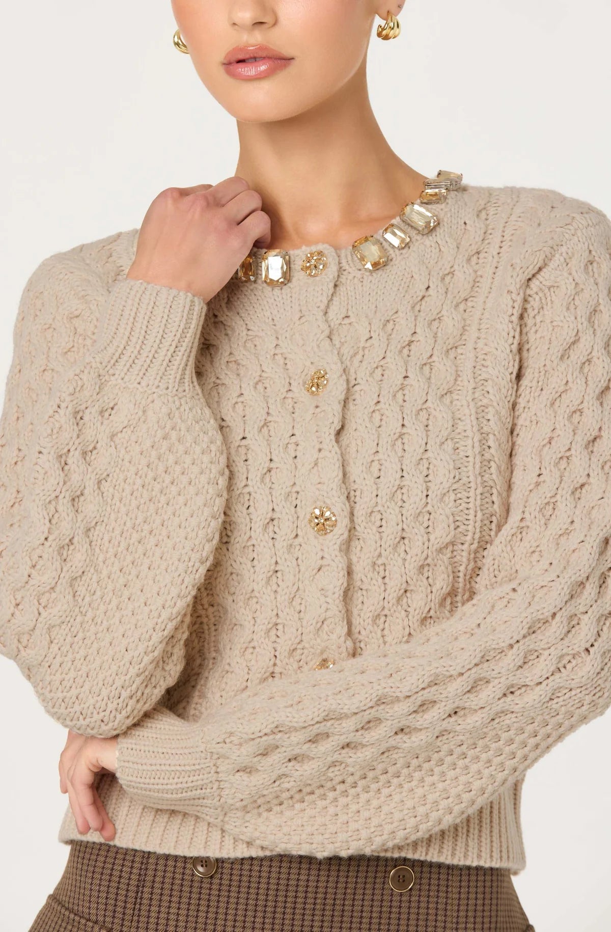 ASTR Cathryn Cable Knit Embellished Cardigan