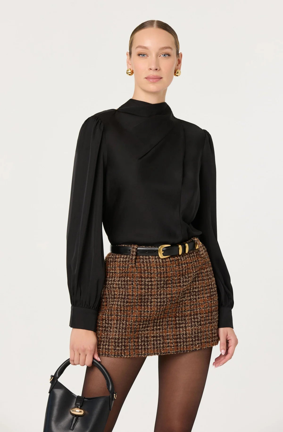 Ivonne High Neck Satin Top Black