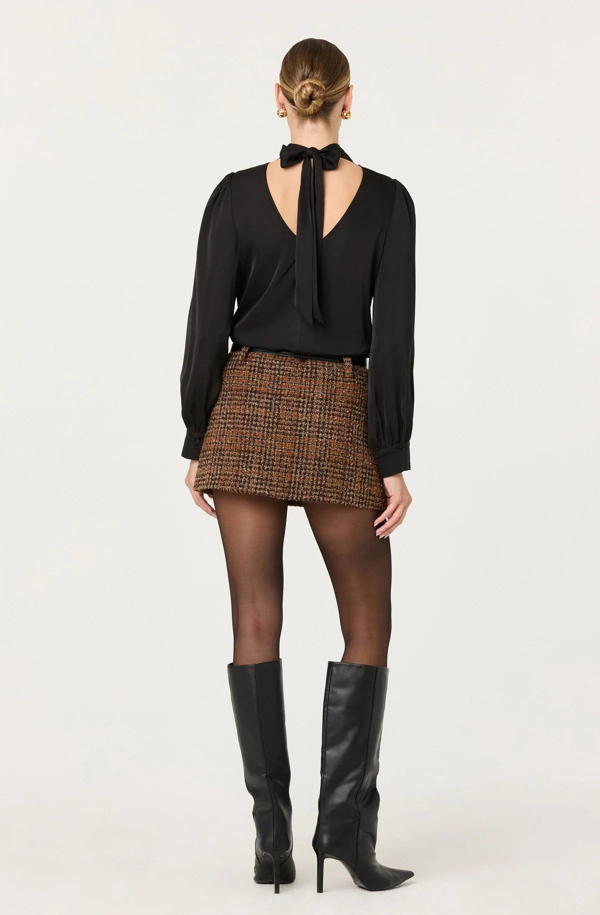 Ivonne High Neck Satin Top Black