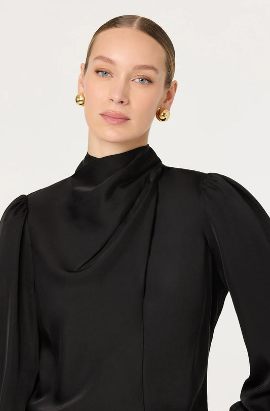 Ivonne High Neck Satin Top Black