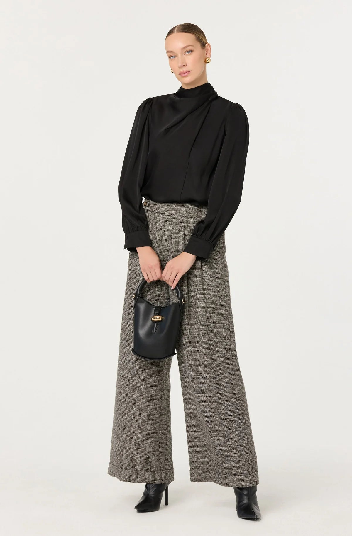 Ivonne High Neck Satin Top Black