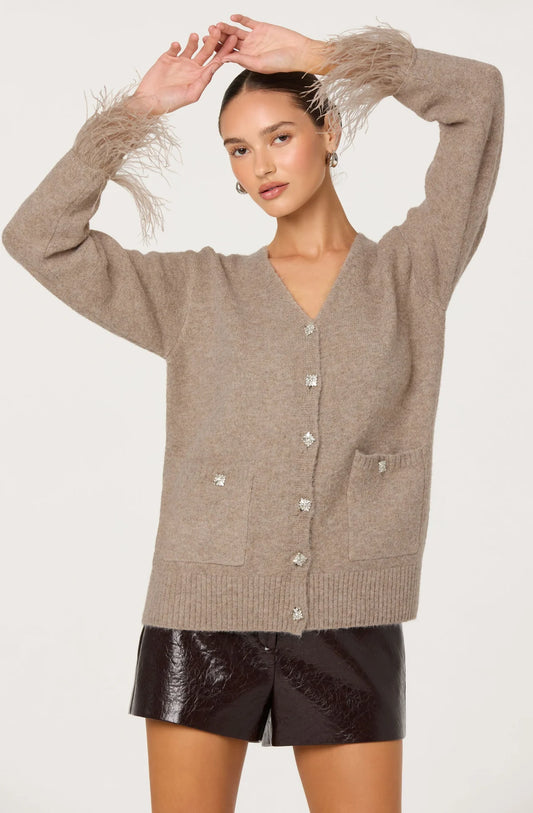 ASTR Grie Embellished Feather Trim Cardigan