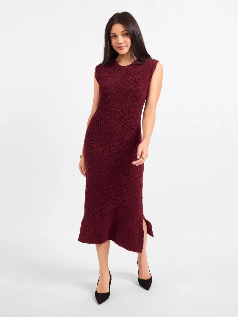 Sadie And Sage Intricate Knit Dress Maroon
