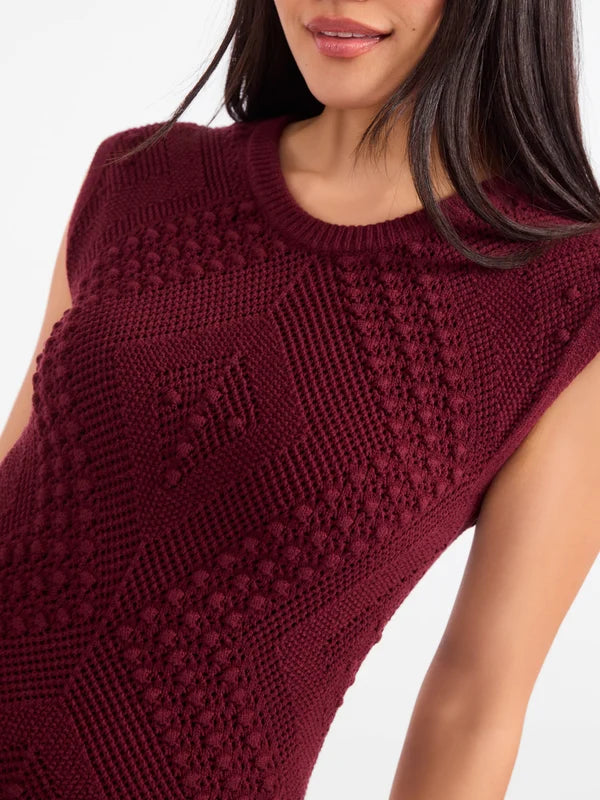 Sadie And Sage Intricate Knit Dress Maroon