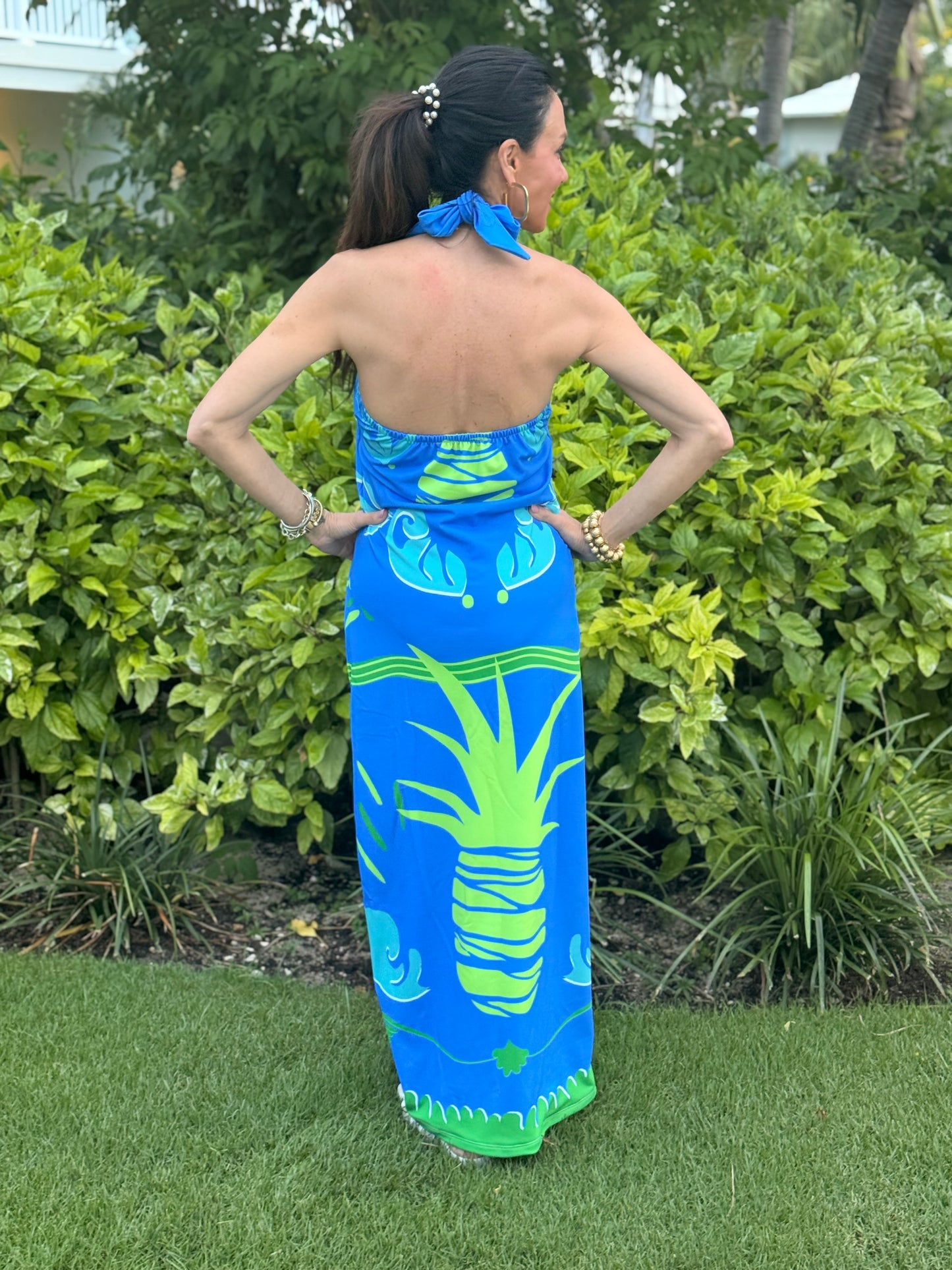Halter Top Pineapple Dress Blue
