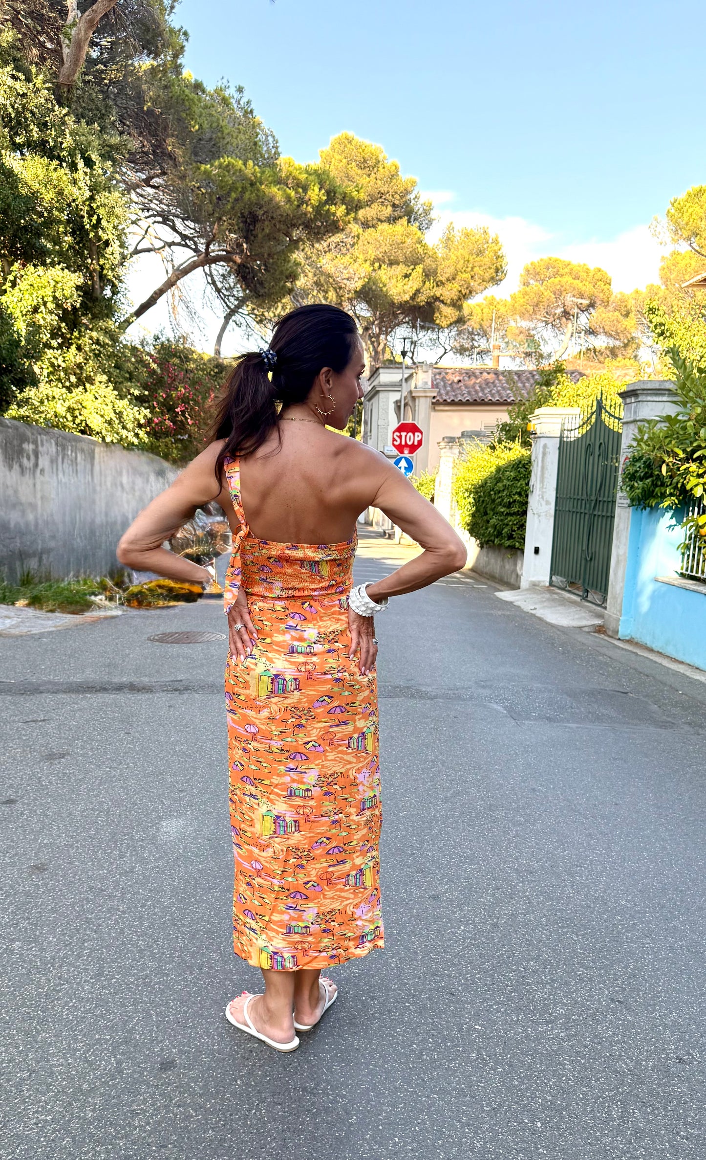 Meet me in Santorini Golden Shoreline One Shoulder Wrap Dress