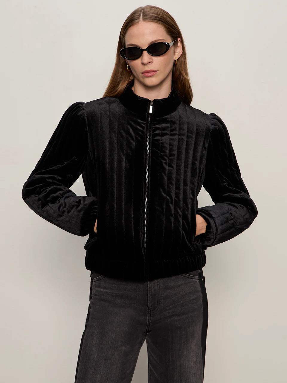 Sanctuary Quilted Velvet Jacket Black