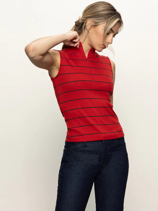 Sanctuary Sleeveless Zip Mock Red/Black Stripe