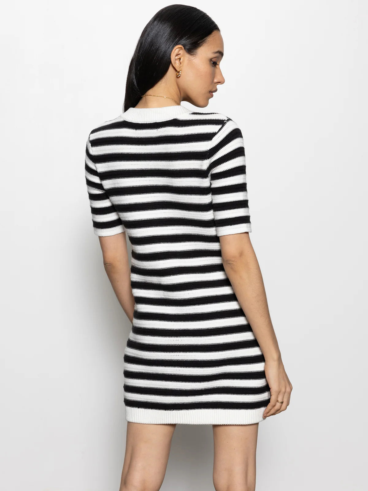 Sanctuary Button Front Knitted Dress B/W Striped