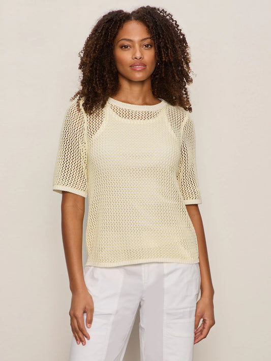 Open Knit Sweater Tee Lemon Drop/Chalk