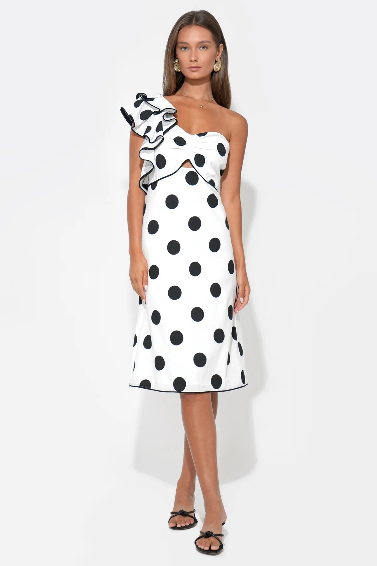 Cailyn One Shoulder Ruffle Linen Midi Dress