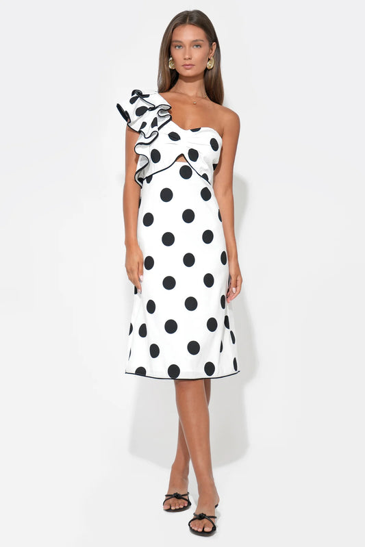 Cailyn One Shoulder Ruffle Linen Midi Dress