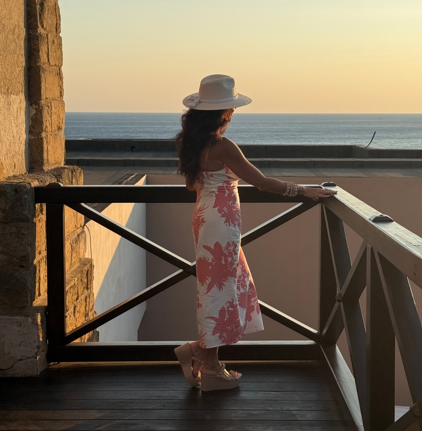 Lucy Paris Coral Floral Midi Dress