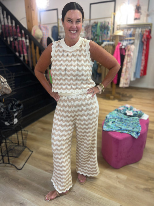 Crochet Knitted Pant Set Tan