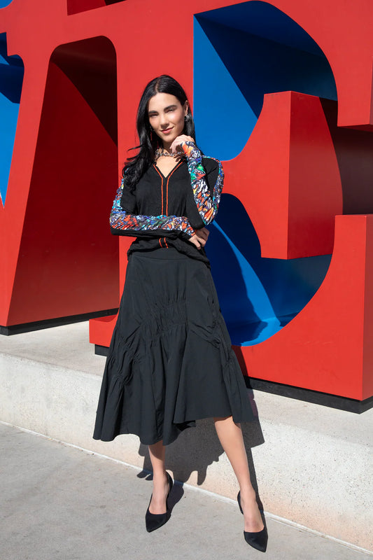 Asymmetric Flounce Skirt Black