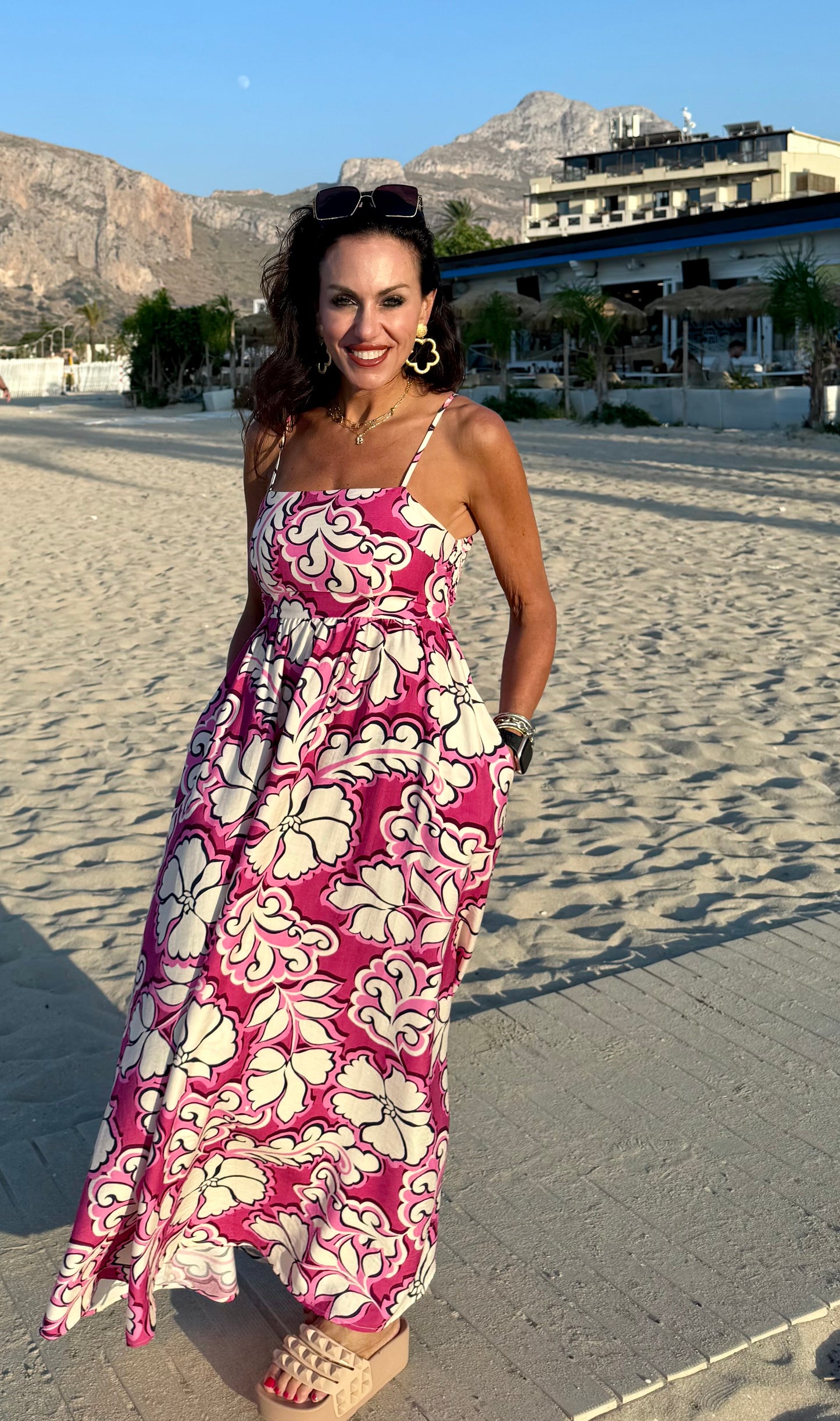 Meet me in Santorini Rosy Bloom Maxi Dress