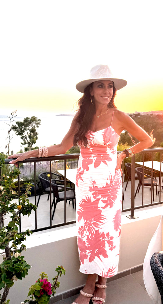 Lucy Paris Coral Floral Midi Dress