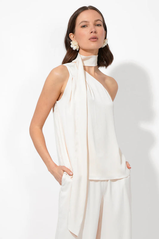 Lisette Scarf One Shoulder Top Ecru