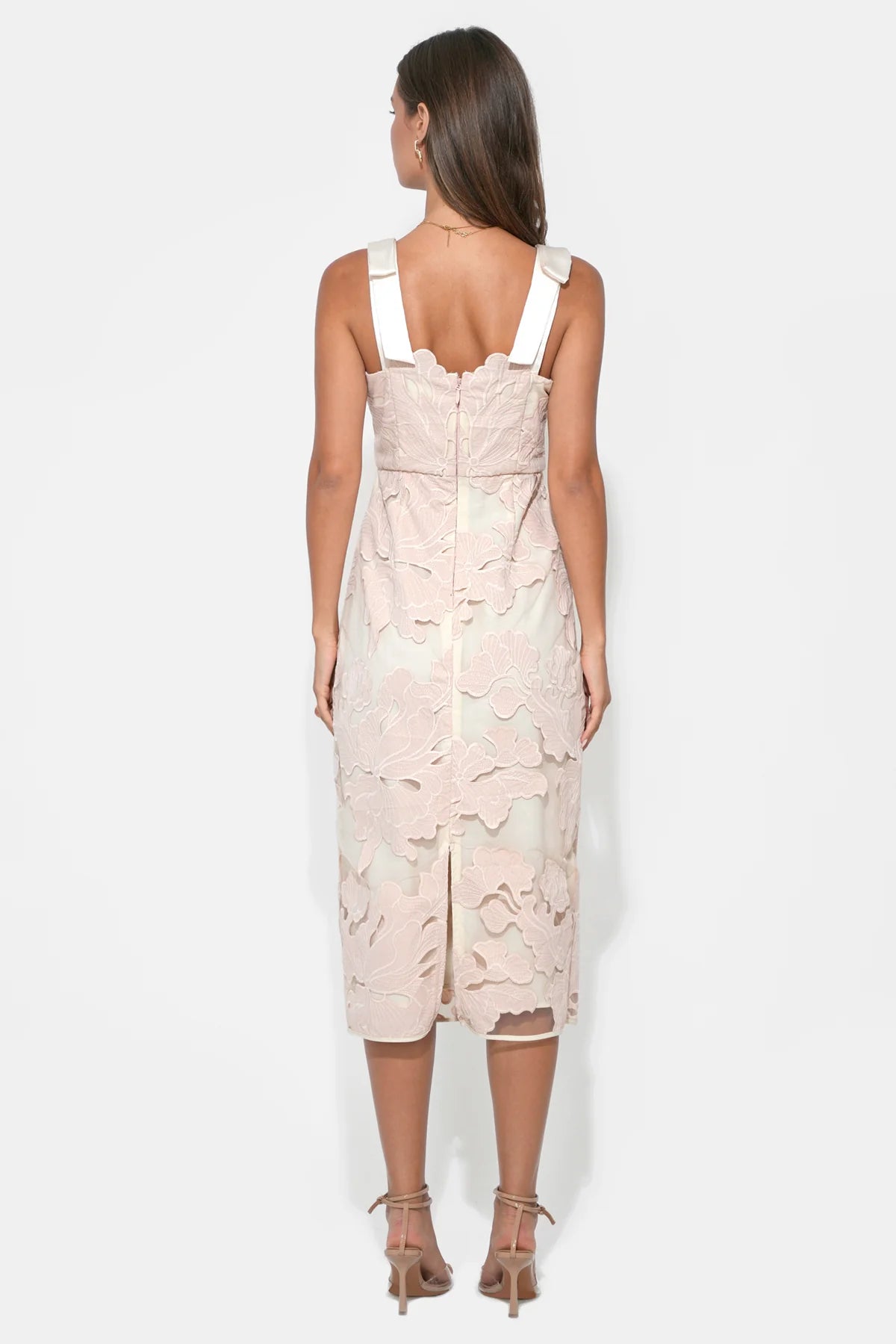Adelyn Rae Bow Straps Midi Dress Blush/Cream