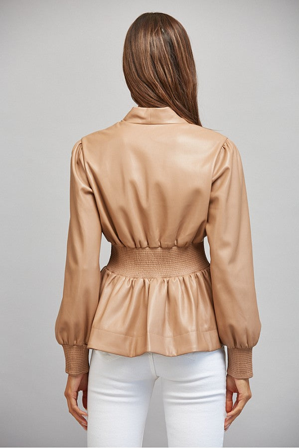 Faux Leather Peplin Zip up Top