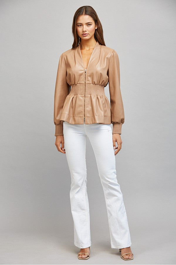 Faux Leather Peplin Zip up Top