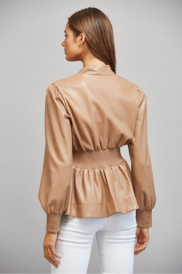 Faux Leather Peplin Zip up Top