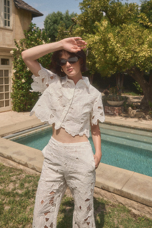 Lucy Paris Eyelet Pant White