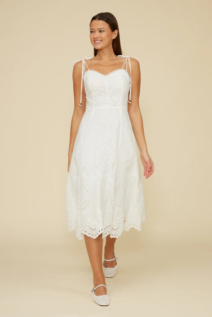Eyelet White Midi Dress