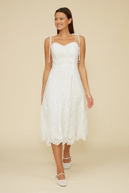 Eyelet White Midi Dress