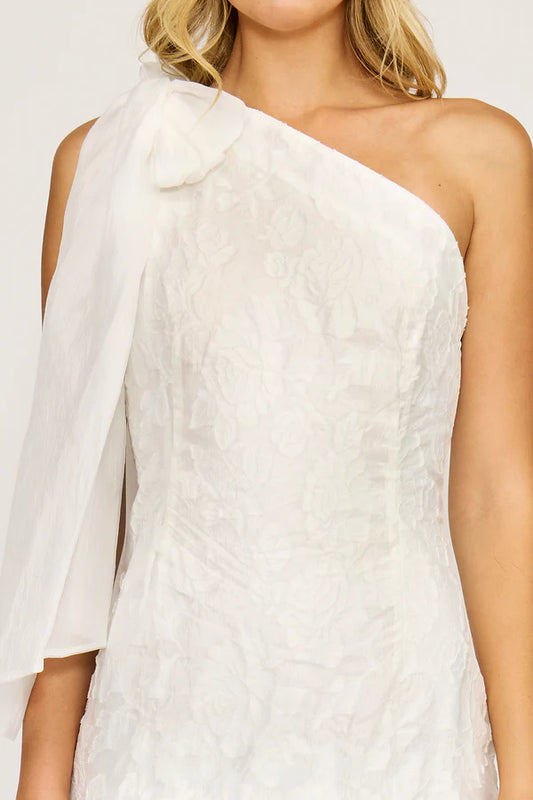 Mercy One Shoulder Bow Dress White