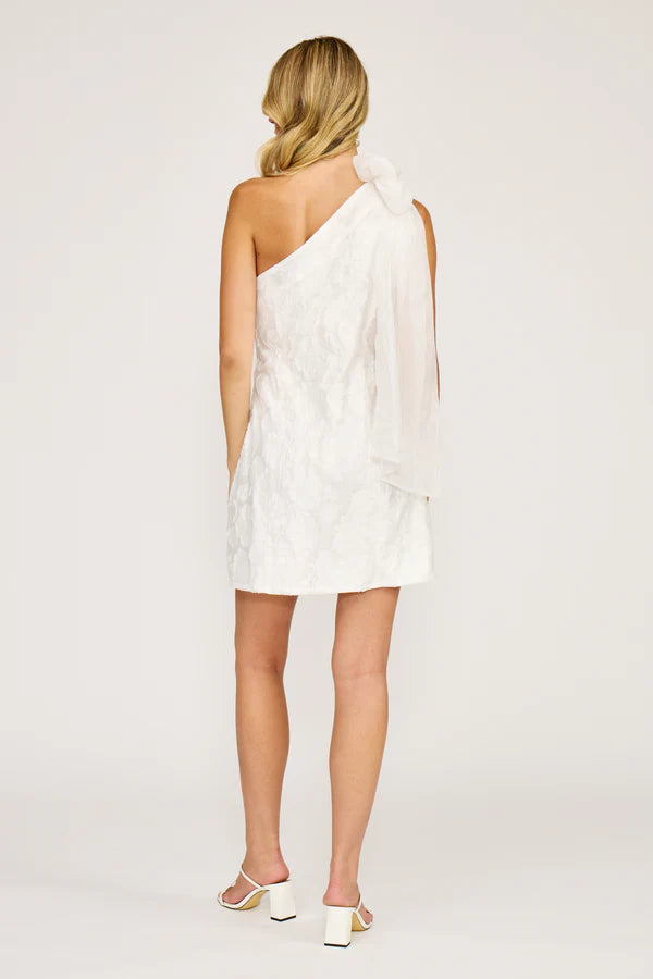 Mercy One Shoulder Bow Dress White