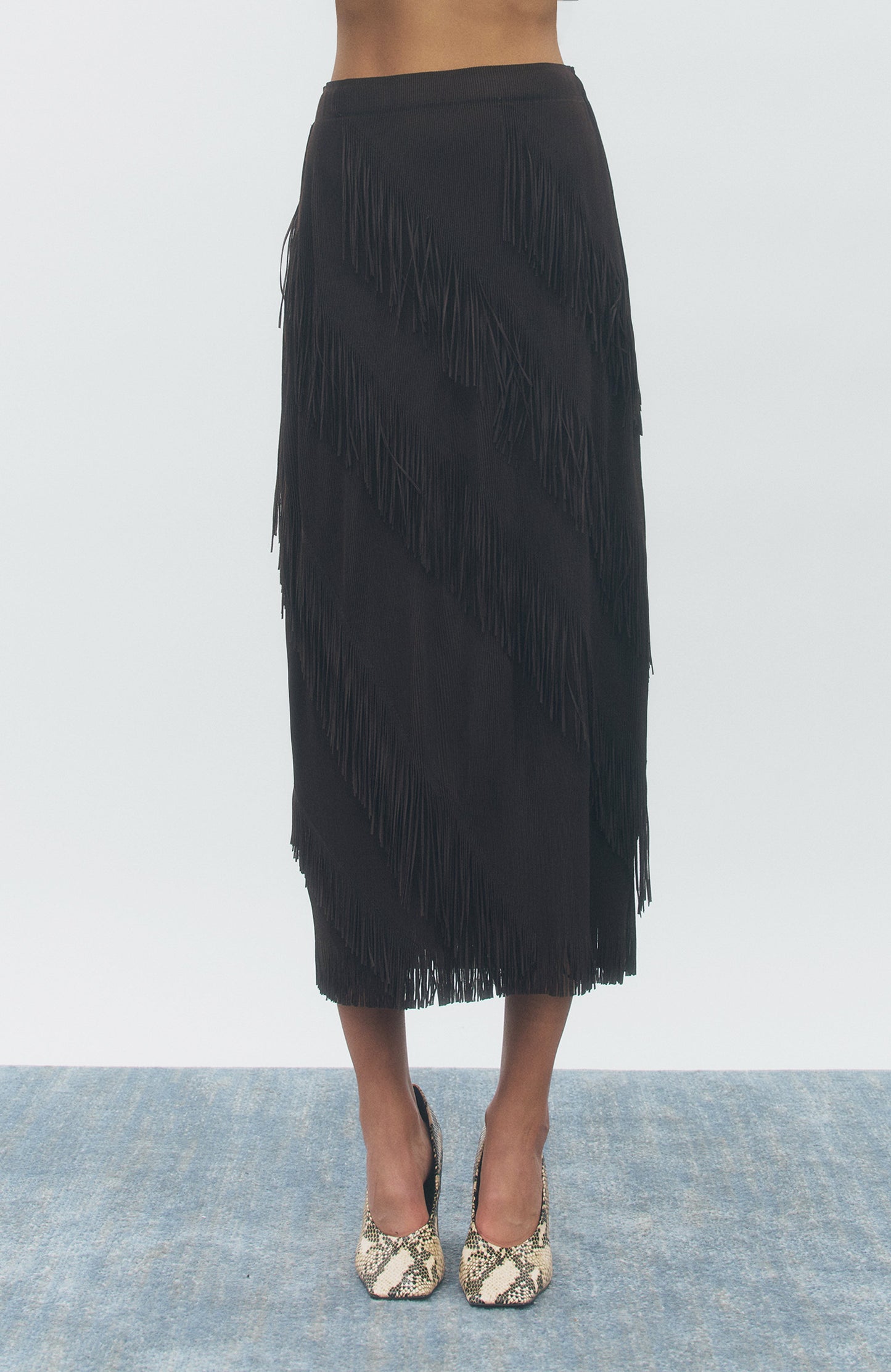 Maude Club Pencil Skirt with Fringe Brown