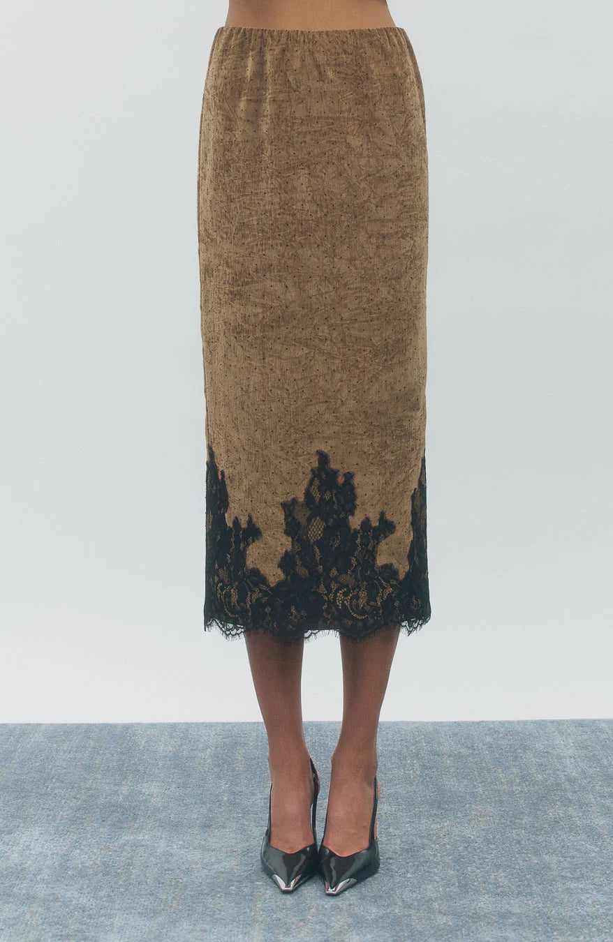 Maude Club Black Rhinestone Velvet Pencil Skirt