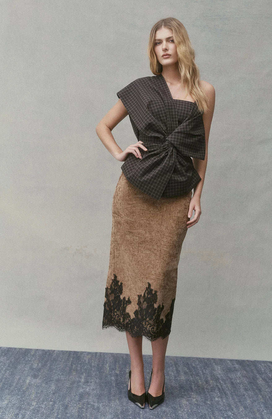Maude Club Black Rhinestone Velvet Pencil Skirt