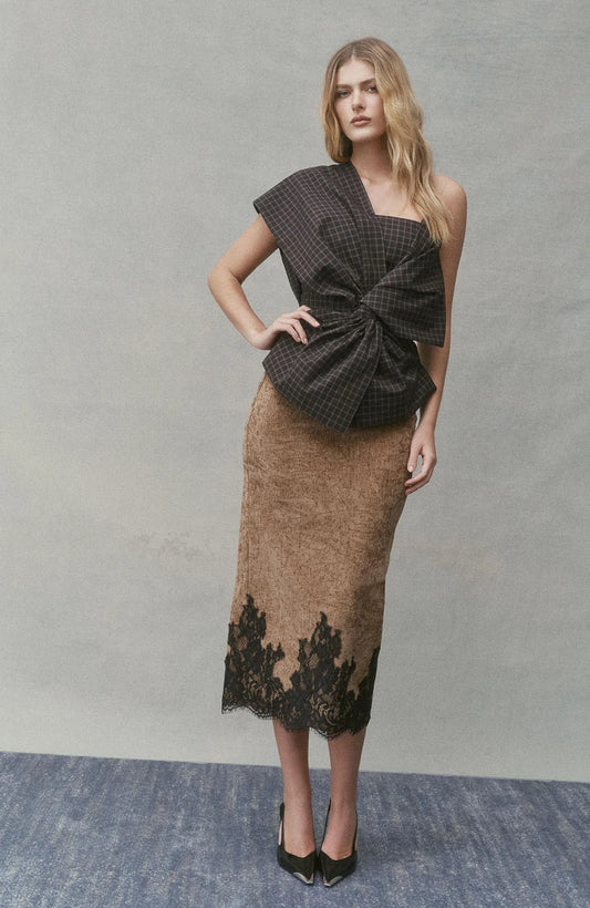 Maude Club Black Rhinestone Velvet Pencil Skirt
